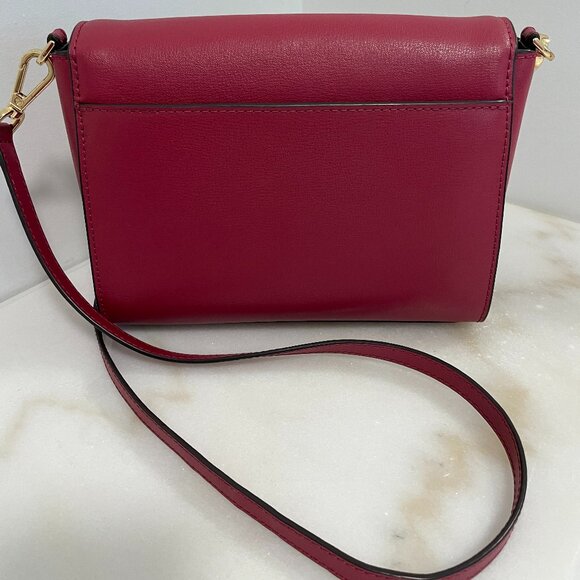 Michael Kors Ellis Medium Flap Messenger Shoulder Leather Bag Maroon - Picture 2 of 15